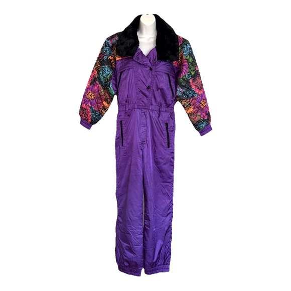 Vintage Snuggler By Kaelin Alexis Ski Snowsuit Faux Fur Purple Multi Women's 6 - Picture 1 of 15